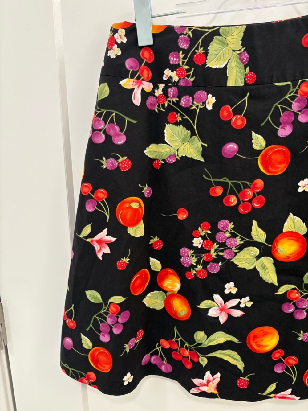 Vintage Y2K Black Rafaella Fruit Flower Print Novelty A-line Skirt Size 10 - Picture 8 of 9